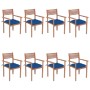 Stackable garden chairs 8 units teak wood with cushions by vidaXL, Garden chairs - Ref: Foro24-3072625, Price: 665,62 €, Disc...