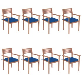 Stackable garden chairs 8 units teak wood with cushions by vidaXL, Garden chairs - Ref: Foro24-3072625, Price: 661,99 €, Disc...