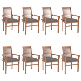 Dining chairs 8 units teak wood with gray cushions by vidaXL, Garden chairs - Ref: Foro24-3072989, Price: 741,99 €, Discount: %