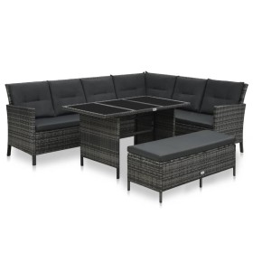 Set de muebles de jardín 3 pzas y cojines ratán sintético gris de vidaXL, Conjuntos de jardín - Ref: Foro24-48155, Precio: 72...