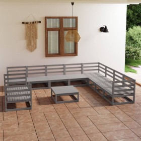 Muebles de jardín 11 piezas gris madera de pino maciza de vidaXL, Conjuntos de jardín - Ref: Foro24-3075931, Precio: 693,71 €...