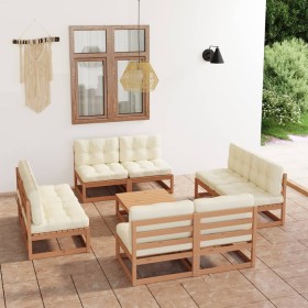 Garden furniture 9 pieces with cushions made of solid pine wood by vidaXL, Garden sets - Ref: Foro24-3076327, Price: 935,44 €...