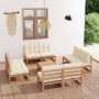 Muebles de jardín 9 piezas con cojines de madera de pino maciza de vidaXL, Conjuntos de jardín - Ref: Foro24-3076327, Precio:...