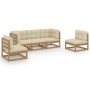 5-piece garden furniture set with solid pine wood cushions by vidaXL, Garden sets - Ref: Foro24-3076442, Price: 534,99 €, Dis...