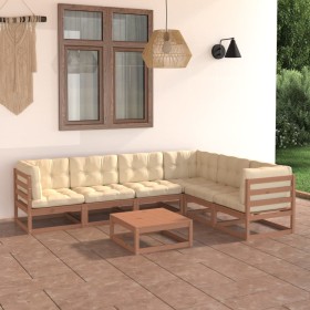 Garden furniture set 7 pcs honey brown pine wood cushions by vidaXL, Garden sets - Ref: Foro24-3076792, Price: 780,69 €, Disc...