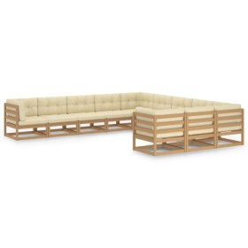 Set de muebles de jardín 11 pzs cojines madera pino marrón miel de vidaXL, Conjuntos de jardín - Ref: Foro24-3077067, Precio:...