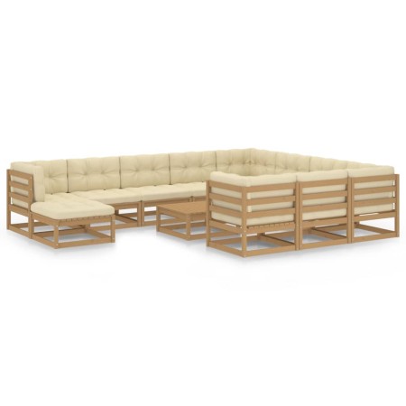 Set de muebles de jardín 12 pzs cojines madera pino marrón miel de vidaXL, Conjuntos de jardín - Ref: Foro24-3077092, Precio:...