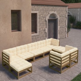 Garden furniture set 9 pcs honey brown pine wood cushions by vidaXL, Garden sets - Ref: Foro24-3077157, Price: 913,99 €, Disc...