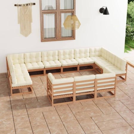 Set de muebles de jardín 13 pzs cojines madera pino marrón miel de vidaXL, Conjuntos de jardín - Ref: Foro24-3077287, Precio:...