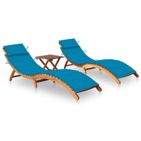 Sun loungers 2 units with solid acacia wood table and cushions by vidaXL, Loungers - Ref: Foro24-3077380, Price: 352,67 €, Di...