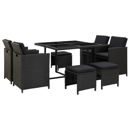 Set comedor de jardín 9 piezas y cojines ratán sintético negro de vidaXL, Conjuntos de jardín - Ref: Foro24-46532, Precio: 42...