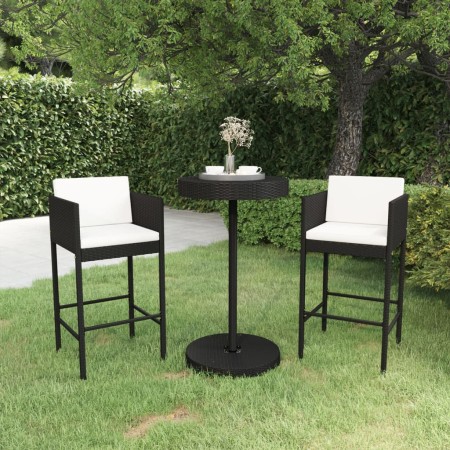 Set muebles bar jardín 3 piezas y cojines ratán sintético negro de vidaXL, Conjuntos de jardín - Ref: Foro24-3094772, Precio:...