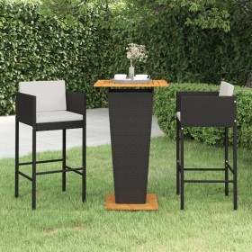 3-piece garden bar furniture set and black synthetic rattan cushions by vidaXL, Garden sets - Ref: Foro24-3094798, Price: 281...