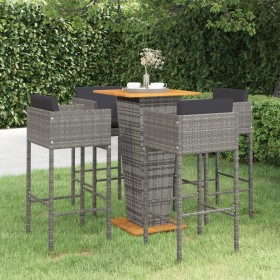 5-teiliges Garten-Barmöbel-Set und graue synthetische Rattankissen von vidaXL, Gartensets - Ref: Foro24-3094801, Preis: 434,9...