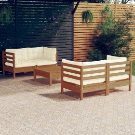 Muebles de jardín 5 piezas cojines madera de pino crema de vidaXL, Conjuntos de jardín - Ref: Foro24-3096025, Precio: 470,99 ...