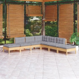 Garden furniture set 7 pieces and gray pine wood cushions by vidaXL, Garden sets - Ref: Foro24-3096321, Price: 525,99 €, Disc...