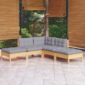 Juego de muebles de jardín 5 pzas y cojines madera pino gris de vidaXL, Conjuntos de jardín - Ref: Foro24-3096309, Precio: 33...