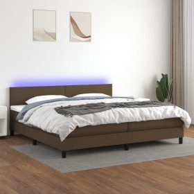 Cama box spring con colchón LED tela marrón oscuro 200x200 cm de vidaXL, Camas y somieres - Ref: Foro24-3133024, Precio: 576,...