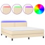 Cama box spring colchón y luces LED tela crema 180x200 cm de vidaXL, Camas y somieres - Ref: Foro24-3133098, Precio: 545,86 €...