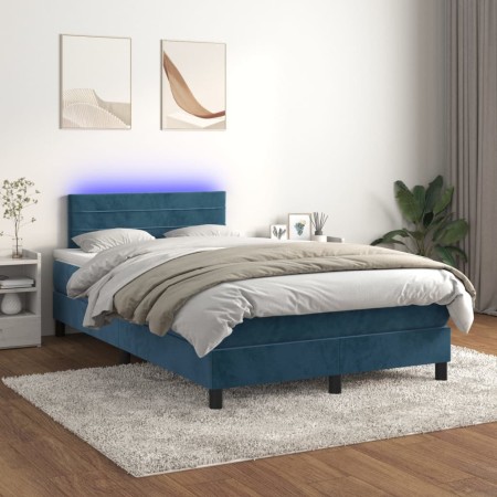 Cama box spring colchón y LED terciopelo azul oscuro 120x200 cm de vidaXL, Camas y somieres - Ref: Foro24-3134457, Precio: 38...