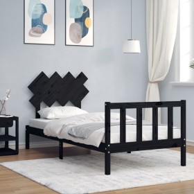 Estructura de cama con cabecero madera maciza negro de vidaXL, Camas y somieres - Ref: Foro24-3193435, Precio: 122,99 €, Desc...