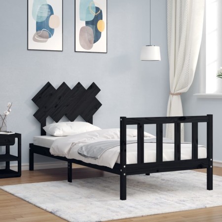 Black solid wood bed frame with headboard by vidaXL, Beds and slatted bases - Ref: Foro24-3193435, Price: 122,42 €, Discount: %