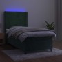 Box spring bed with mattress and LED dark green velvet 90x200 cm by vidaXL, Beds and slatted bases - Ref: Foro24-3139424, Pri...