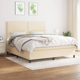 Box spring bed with cream fabric mattress 160x200 cm by vidaXL, Beds and slatted bases - Ref: Foro24-3141710, Price: 591,71 €...