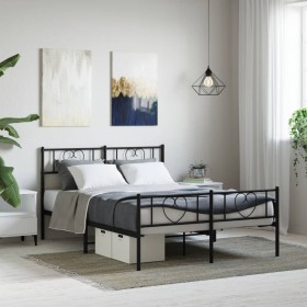 Black metal headboard and footboard bed frame 140x190 cm by vidaXL, Beds and slatted bases - Ref: Foro24-355481, Price: 114,8...