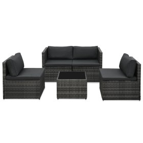 Set de muebles de jardín 5 pzas y cojines ratán sintético gris de vidaXL, Conjuntos de jardín - Ref: Foro24-48148, Precio: 42...