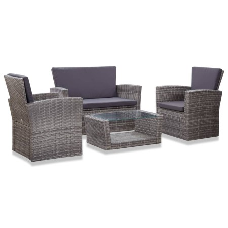 Set de muebles de jardín 4 pzas y cojines ratán sintético gris de vidaXL, Conjuntos de jardín - Ref: Foro24-46086, Precio: 41...