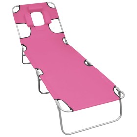 Tumbona plegable con cojín para la cabeza acero rosa magenta de vidaXL, Tumbonas - Ref: Foro24-310333, Precio: 64,99 €, Descu...