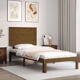 Honey brown solid wood bed frame with headboard by vidaXL, Beds and slatted bases - Ref: Foro24-3193624, Price: 111,99 €, Dis...