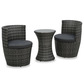 Juego muebles bistró jardín 3 pzas cojines ratán sintético gris de vidaXL, Conjuntos de jardín - Ref: Foro24-48149, Precio: 2...