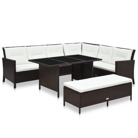 Set muebles de jardín 3 pzas y cojines ratán sintético marrón de vidaXL, Conjuntos de jardín - Ref: Foro24-48153, Precio: 601...