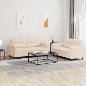 Sofagarnitur mit Kissen 2-teilig aus beigem Mikrofaserstoff von vidaXL, Sofas - Ref: Foro24-3202319, Preis: 455,57 €, Rabatt: %