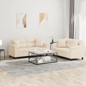 Sofagarnitur mit Kissen 2-teilig aus beigem Mikrofaserstoff von vidaXL, Sofas - Ref: Foro24-3202331, Preis: 480,83 €, Rabatt: %