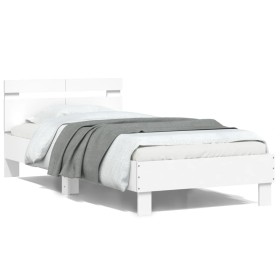 Estructura cama con cabecero madera ingeniería blanco 100x200cm de vidaXL, Camas y somieres - Ref: Foro24-838526, Precio: 89,...