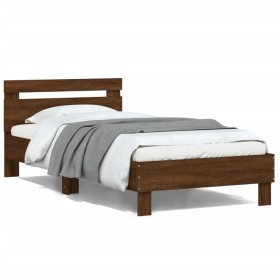 Cama con cabecero madera de ingeniería marrón roble 100x200 cm de vidaXL, Camas y somieres - Ref: Foro24-838532, Precio: 89,9...