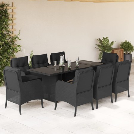 Set de comedor de jardín 9 pzas y cojines ratán sintético negro de vidaXL, Conjuntos de jardín - Ref: Foro24-3211881, Precio:...