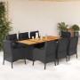 Set de comedor de jardín 9 pzas y cojines ratán sintético negro de vidaXL, Conjuntos de jardín - Ref: Foro24-3211897, Precio:...