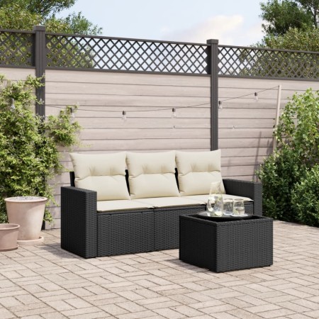 4-teilige Gartensofagarnitur mit schwarzen synthetischen Rattankissen von vidaXL, Modulare Sofas für den Außenbereich - Ref: ...