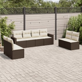 8-teilige Gartensofagarnitur und braune synthetische Rattankissen von vidaXL, Modulare Sofas für den Außenbereich - Ref: Foro...