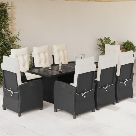 Set de comedor de jardín 9 pzas y cojines ratán sintético negro de vidaXL, Conjuntos de jardín - Ref: Foro24-3212681, Precio:...