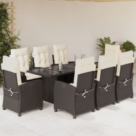 Set comedor para jardín 9 pzas y cojines ratán sintético marrón de vidaXL, Conjuntos de jardín - Ref: Foro24-3212688, Precio:...