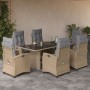 7-teiliges Garten-Esszimmer-Set mit Kissen synthetisches Rattan beige von vidaXL, Gartensets - Ref: Foro24-3212695, Preis: 91...