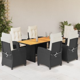 Set de comedor de jardín 7 pzas y cojines ratán sintético negro de vidaXL, Conjuntos de jardín - Ref: Foro24-3212704, Precio:...