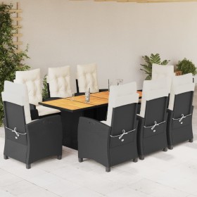 Set de comedor de jardín 9 pzas y cojines ratán sintético negro de vidaXL, Conjuntos de jardín - Ref: Foro24-3212706, Precio:...