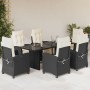 Set de comedor de jardín 7 pzas y cojines ratán sintético negro de vidaXL, Conjuntos de jardín - Ref: Foro24-3212918, Precio:...