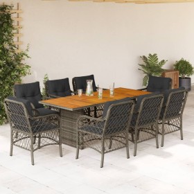 Set comedor jardín 9 pzas y cojines ratán sintético gris de vidaXL, Conjuntos de jardín - Ref: Foro24-3212075, Precio: 974,28...